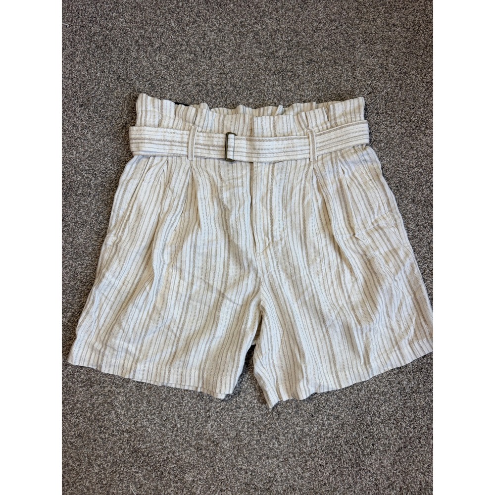 Banana Republic Linen Blend Paperbag Shorts Striped High Rise Belted Size 8 NEW
